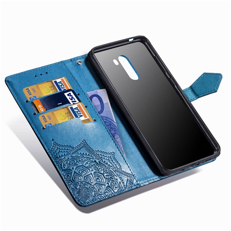 Imprint Mandala Flower Stand Wallet Leather Case for Xiaomi Pocophone F1 / Poco F1 (India) - Blue-7