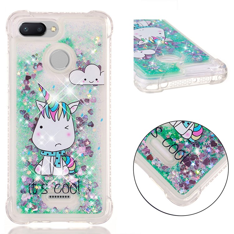Pattern Printing Flowing Quicksand TPU Phone Casing for Xiaomi Redmi 6 - Unicorn-1