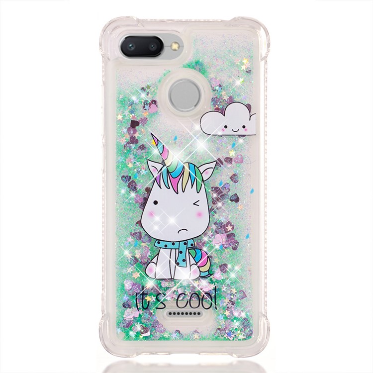 Pattern Printing Flowing Quicksand TPU Phone Casing for Xiaomi Redmi 6 - Unicorn-2