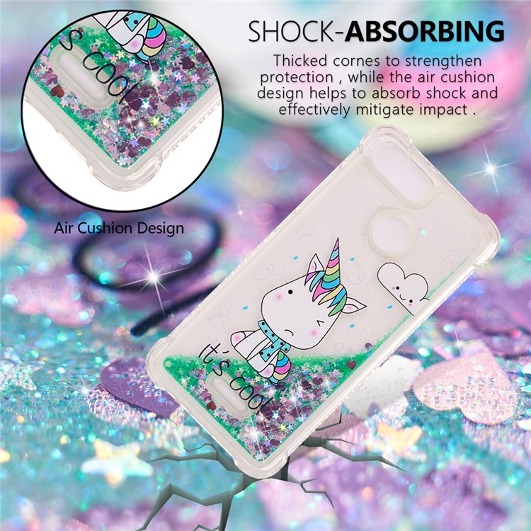 Pattern Printing Flowing Quicksand TPU Phone Casing for Xiaomi Redmi 6 - Unicorn-6