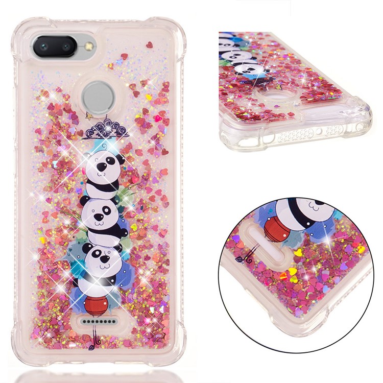 Pattern Printing Flowing Quicksand TPU Mobile Phone Case for Xiaomi Redmi 6 - Pandas-1