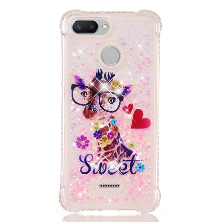 Pattern Printing Flowing Quicksand TPU Mobile Case for Xiaomi Redmi 6 - Giraffe Wearing Glasses-2