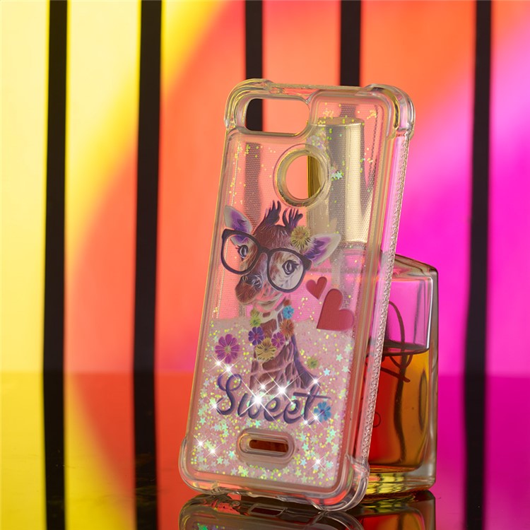 Pattern Printing Flowing Quicksand TPU Mobile Case for Xiaomi Redmi 6 - Giraffe Wearing Glasses-5