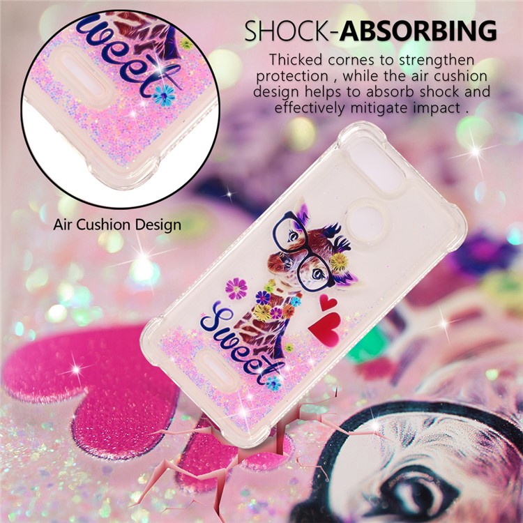 Pattern Printing Flowing Quicksand TPU Mobile Case for Xiaomi Redmi 6 - Giraffe Wearing Glasses-6