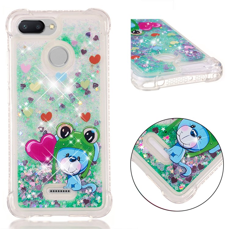 Pattern Printing Flowing Quicksand TPU Case Mobile Accessory for Xiaomi Redmi 6 - Hearts-1