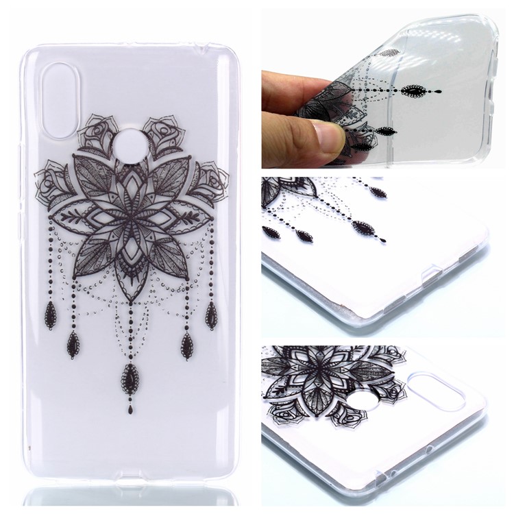 For Xiaomi Mi Max 3 Pattern Printing Soft TPU Phone Cover - Black Flower-1
