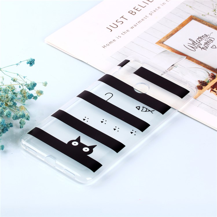 For Xiaomi Mi Max 3 Pattern Printing Soft TPU Mobile Casing Cover - Fish and Cat-2