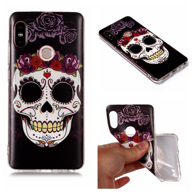 Patterned IMD Soft Matte TPU Cell Phone Case for Xiaomi Redmi Note 5 Pro (Dual Camera) / Redmi Note 5 (China) - Flowered Skull-1