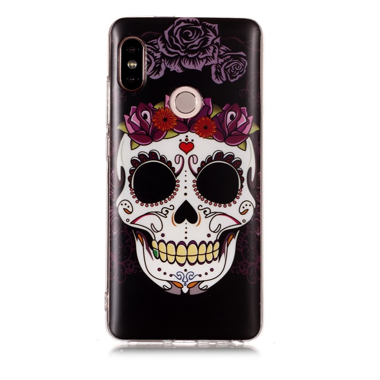 Patterned IMD Soft Matte TPU Cell Phone Case for Xiaomi Redmi Note 5 Pro (Dual Camera) / Redmi Note 5 (China) - Flowered Skull-2