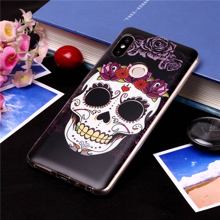 Patterned IMD Soft Matte TPU Cell Phone Case for Xiaomi Redmi Note 5 Pro (Dual Camera) / Redmi Note 5 (China) - Flowered Skull-4
