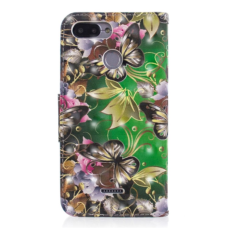 Patterned Light Spot Decor Leather Wallet Case for Xiaomi Redmi 6 - Butterfly and Flowers-3