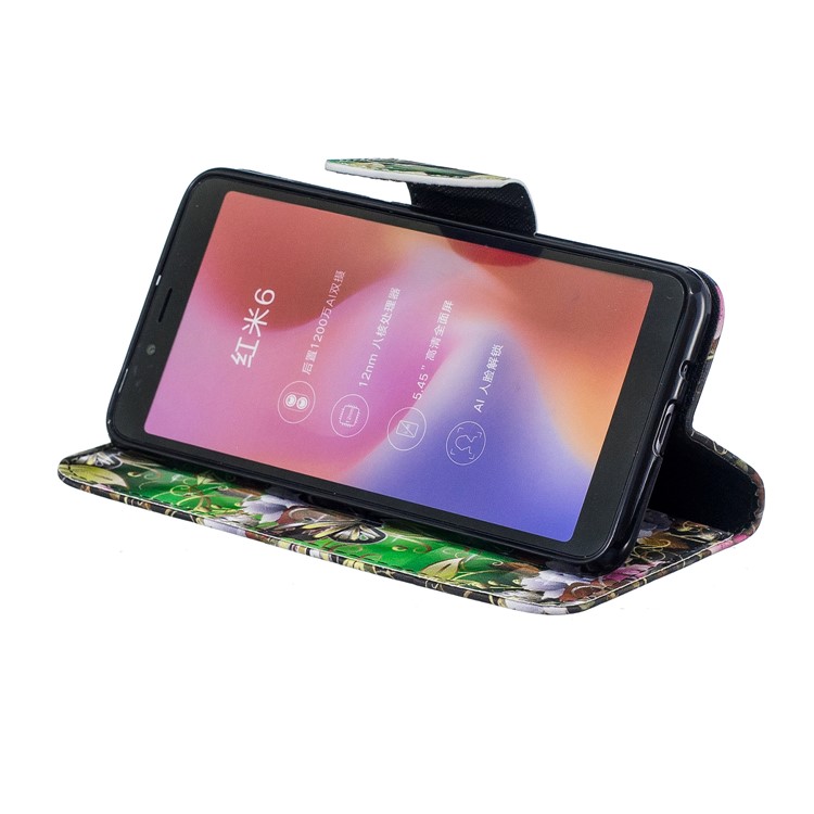Patterned Light Spot Decor Leather Wallet Case for Xiaomi Redmi 6 - Butterfly and Flowers-8