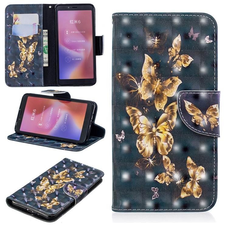 Patterned Light Spot Decor Leather Stand Protective Shell for Xiaomi Redmi 6 - Flying Butterfly-1