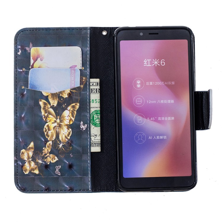 Patterned Light Spot Decor Leather Stand Protective Shell for Xiaomi Redmi 6 - Flying Butterfly-6