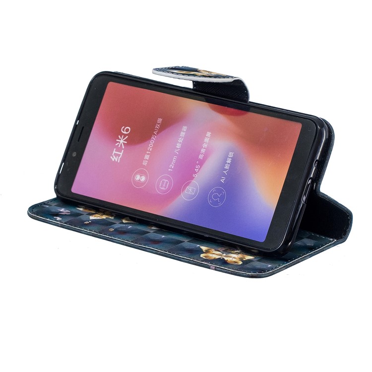 Patterned Light Spot Decor Leather Stand Protective Shell for Xiaomi Redmi 6 - Flying Butterfly-8