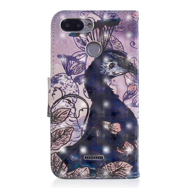 Patterned Light Spot Decor Leather Wallet Cover Casing for Xiaomi Redmi 6 - Peacock-3