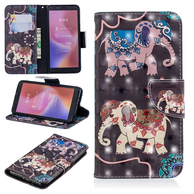 Patterned Light Spot Decor Leather Wallet Cell Phone Case for Xiaomi Redmi 6 - Elephant-1