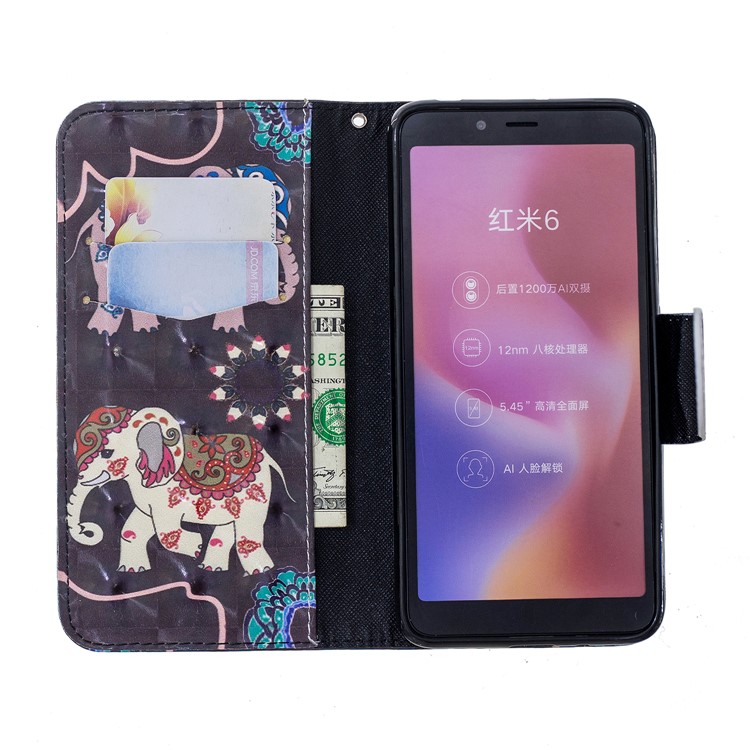 Patterned Light Spot Decor Leather Wallet Cell Phone Case for Xiaomi Redmi 6 - Elephant-6