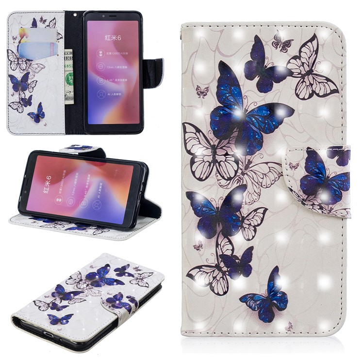 Patterned Light Spot Decor Leather Phone Accessory Case for Xiaomi Redmi 6 - Beautiful Butterfly-1