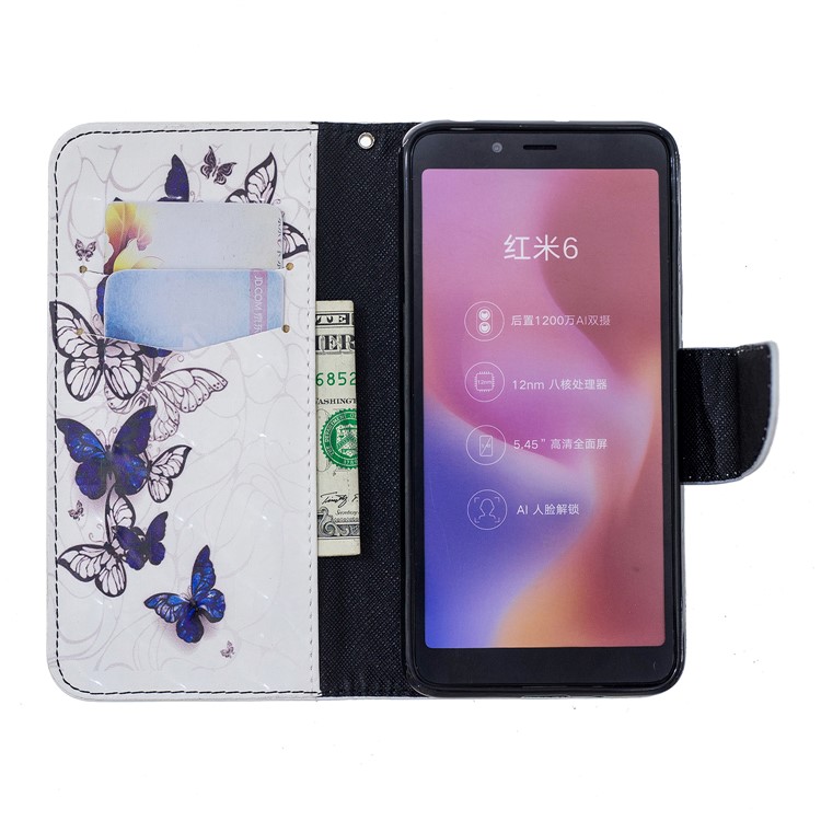 Patterned Light Spot Decor Leather Phone Accessory Case for Xiaomi Redmi 6 - Beautiful Butterfly-6