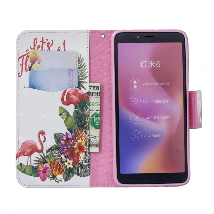 Patterned Light Spot Decor Leather Wallet Mobile Phone Casing for Xiaomi Redmi 6 - Flamingo-6