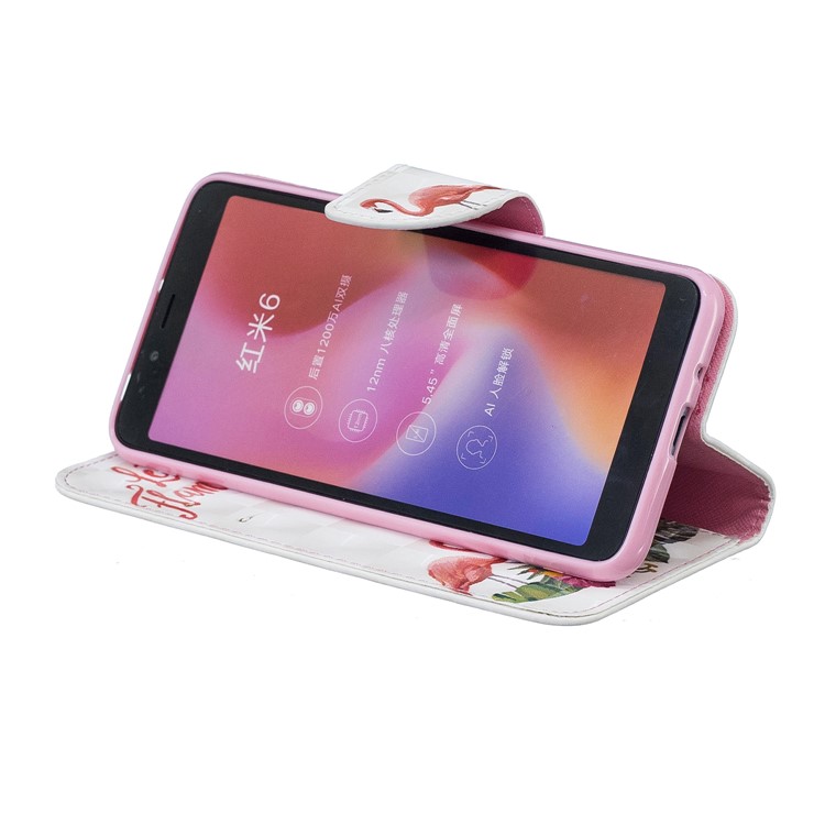 Patterned Light Spot Decor Leather Wallet Mobile Phone Casing for Xiaomi Redmi 6 - Flamingo-8