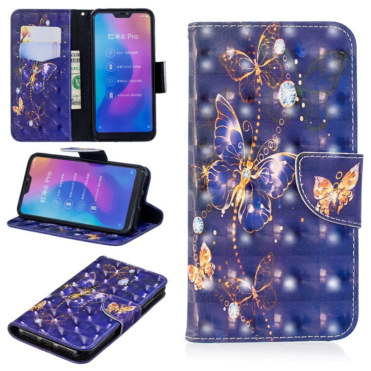 Patterned Light Spot Decor Leather Stand Mobile Cover for Xiaomi Mi A2 Lite / Redmi 6 Pro - Vivid Butterfly-1