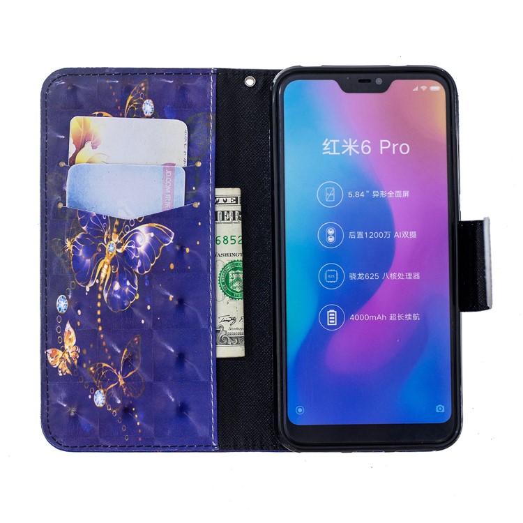 Patterned Light Spot Decor Leather Stand Mobile Cover for Xiaomi Mi A2 Lite / Redmi 6 Pro - Vivid Butterfly-6