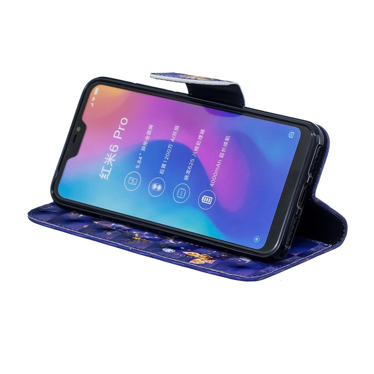 Patterned Light Spot Decor Leather Stand Mobile Cover for Xiaomi Mi A2 Lite / Redmi 6 Pro - Vivid Butterfly-8