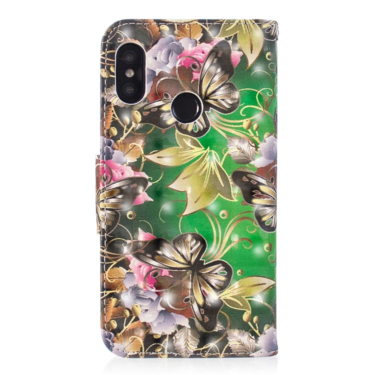Patterned Light Spot Decor Leather Stand Mobile Case for Xiaomi Mi A2 Lite / Redmi 6 Pro - Butterfly and Flowers-3