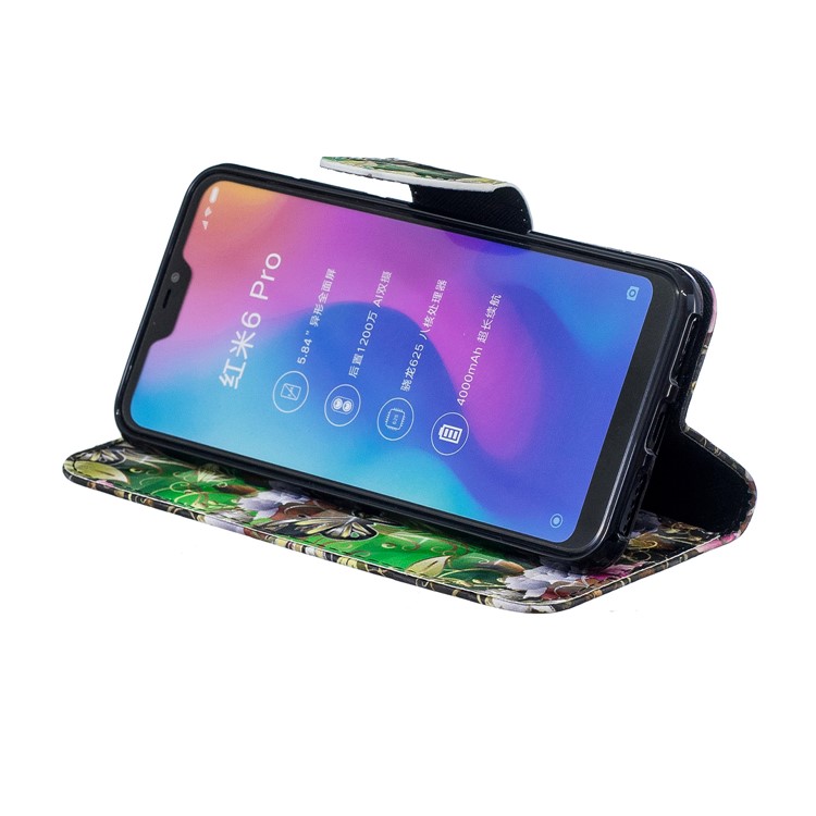 Patterned Light Spot Decor Leather Stand Mobile Case for Xiaomi Mi A2 Lite / Redmi 6 Pro - Butterfly and Flowers-8