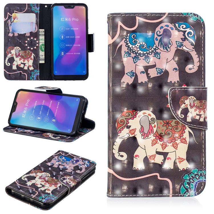 Patterned Light Spot Decor Leather Stand Mobile Flip Cover for Xiaomi Mi A2 Lite / Redmi 6 Pro - Elephant-1
