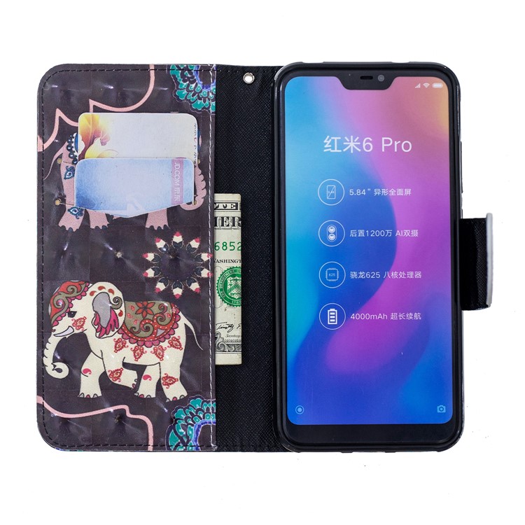 Patterned Light Spot Decor Leather Stand Mobile Flip Cover for Xiaomi Mi A2 Lite / Redmi 6 Pro - Elephant-6
