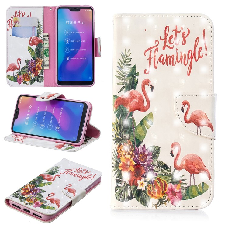 Patterned Light Spot Decor Leather Stand Phone Shell for Xiaomi Mi A2 Lite / Redmi 6 Pro - Flamingo-1