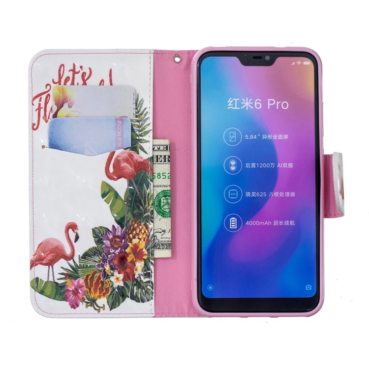 Patterned Light Spot Decor Leather Stand Phone Shell for Xiaomi Mi A2 Lite / Redmi 6 Pro - Flamingo-6
