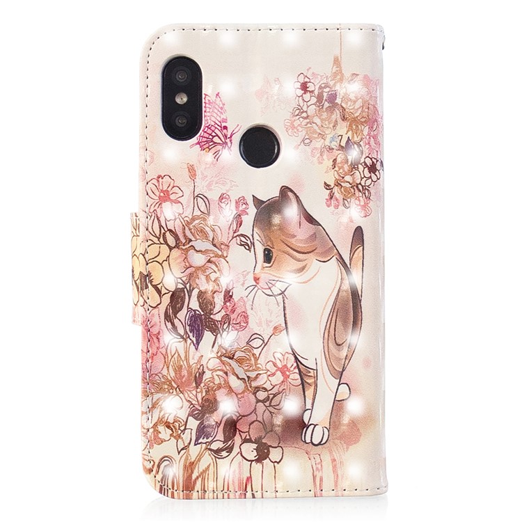 Patterned Light Spot Decor Leather Stand Protective Cover for Xiaomi Mi A2 Lite / Redmi 6 Pro - Cat and Flowers-3