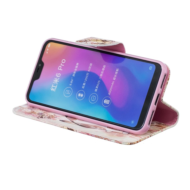 Patterned Light Spot Decor Leather Stand Protective Cover for Xiaomi Mi A2 Lite / Redmi 6 Pro - Cat and Flowers-8