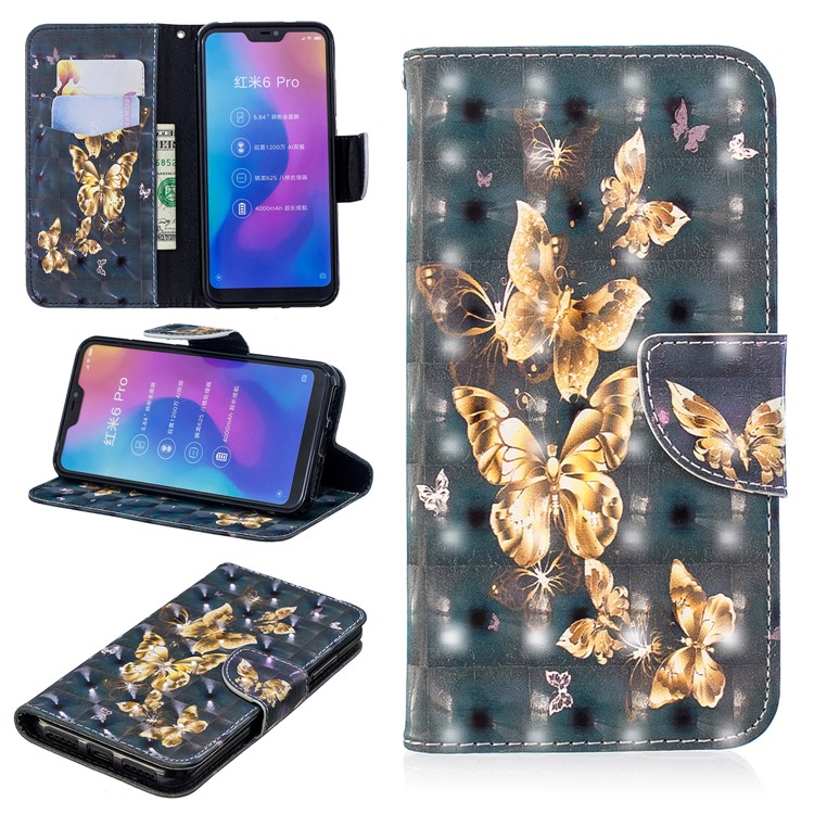 Patterned Light Spot Decor Leather Stand Protective Shell for Xiaomi Mi A2 Lite / Redmi 6 Pro - Flying Butterfly-1