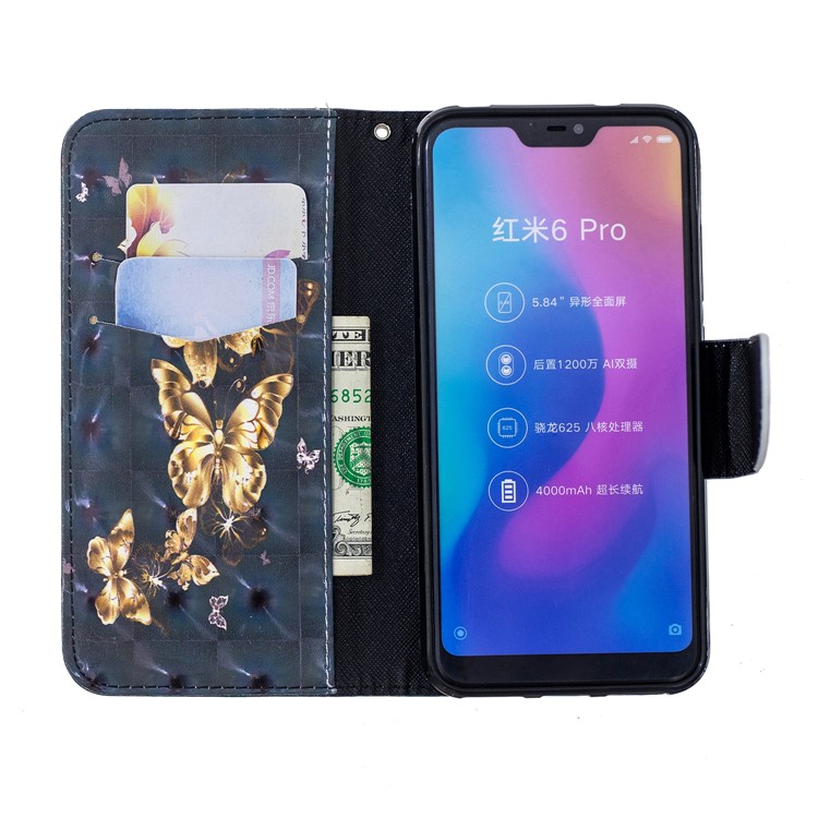 Patterned Light Spot Decor Leather Stand Protective Shell for Xiaomi Mi A2 Lite / Redmi 6 Pro - Flying Butterfly-6