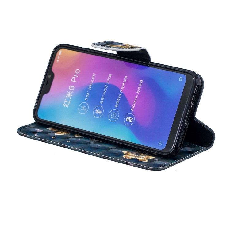 Patterned Light Spot Decor Leather Stand Protective Shell for Xiaomi Mi A2 Lite / Redmi 6 Pro - Flying Butterfly-8
