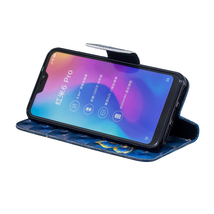 Patterned Light Spot Decor Leather Stand Casing Cover for Xiaomi Mi A2 Lite / Redmi 6 Pro - Blue Butterfly-8