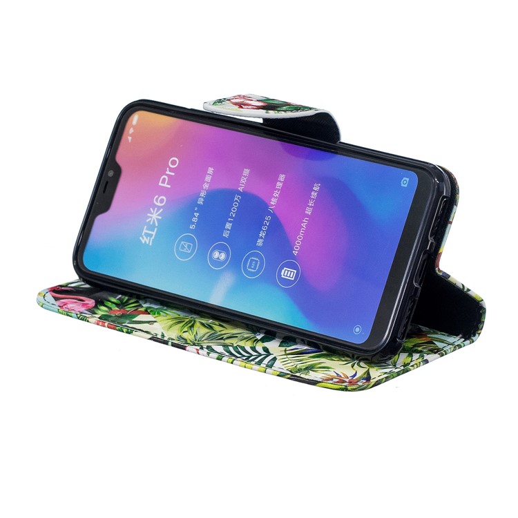 Patterned Light Spot Decor Leather Wallet Cell Phone Shell for Xiaomi Mi A2 Lite / Redmi 6 Pro - Leaves-8