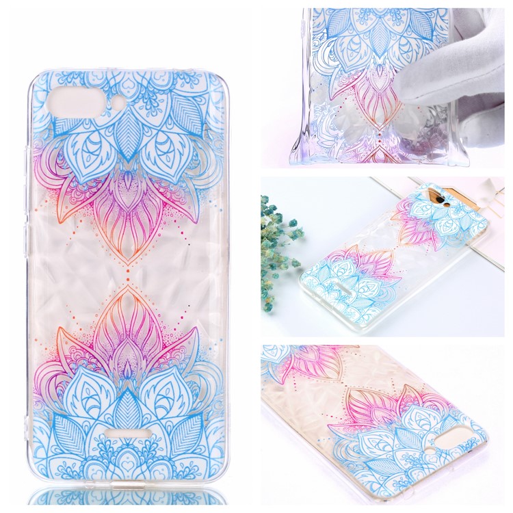 Pattern Printing Embossed 3D Diamond Surface TPU Shell Case for Xiaomi Redmi 6A - Lotus-1