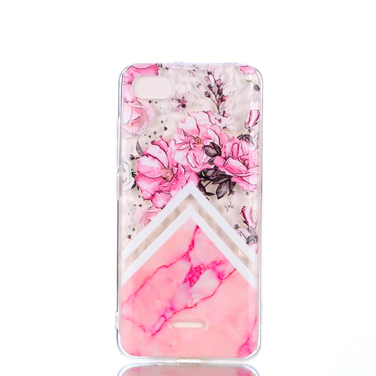 Pattern Printing Embossed 3D Diamond Surface TPU Phone Shell Case for Xiaomi Redmi 6A - Pink Flowers and Marble Pattern-2