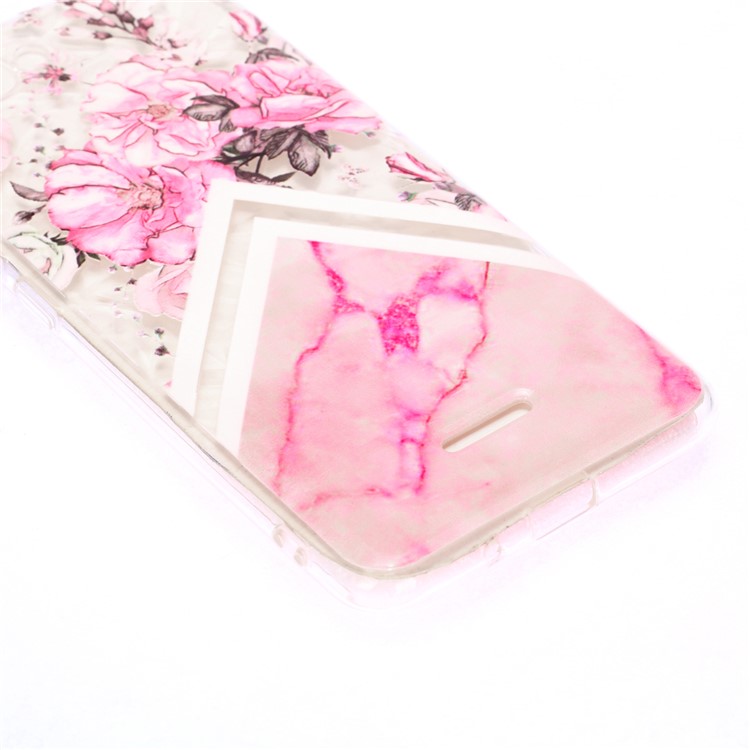 Pattern Printing Embossed 3D Diamond Surface TPU Phone Shell Case for Xiaomi Redmi 6A - Pink Flowers and Marble Pattern-3