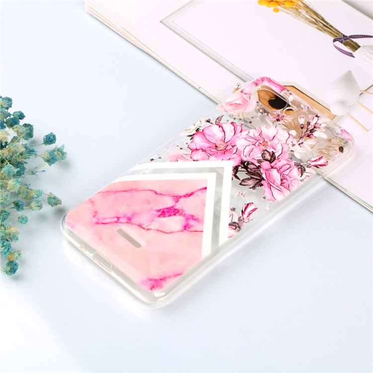 Pattern Printing Embossed 3D Diamond Surface TPU Phone Shell Case for Xiaomi Redmi 6A - Pink Flowers and Marble Pattern-5