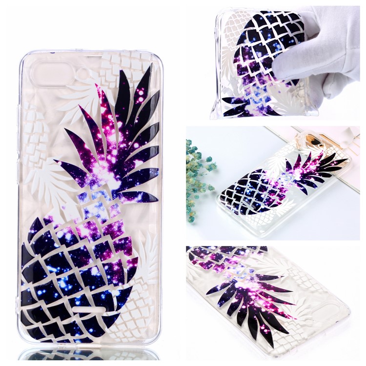 Pattern Printing Embossed 3D Diamond Surface TPU Cell Phone Case for Xiaomi Redmi 6A - Purple Pineapple-1