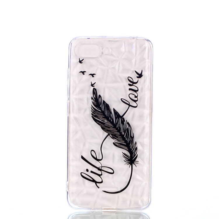 Pattern Printing Embossed 3D Diamond Surface TPU Mobile Phone Case for Xiaomi Redmi 6A - Feather Pattern-2