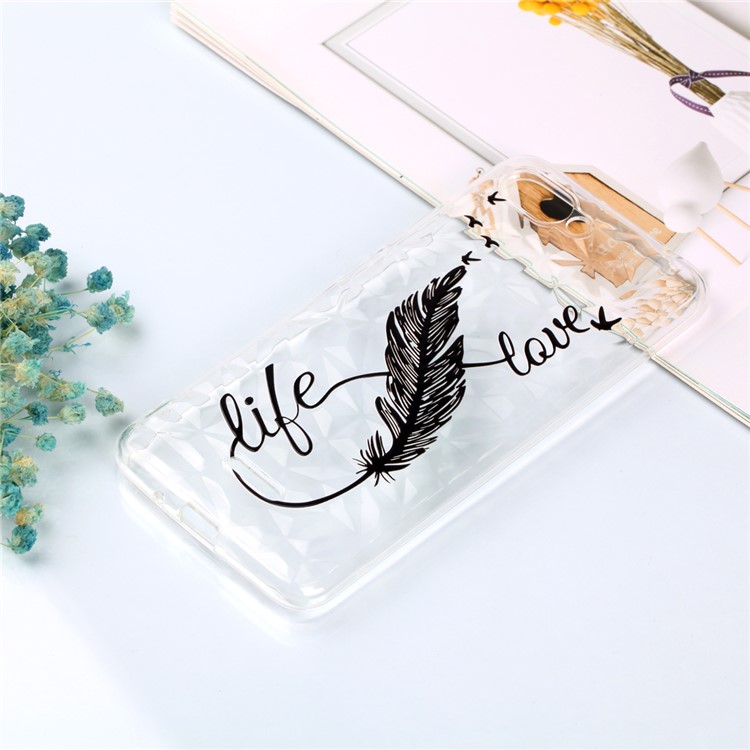 Pattern Printing Embossed 3D Diamond Surface TPU Mobile Phone Case for Xiaomi Redmi 6A - Feather Pattern-5