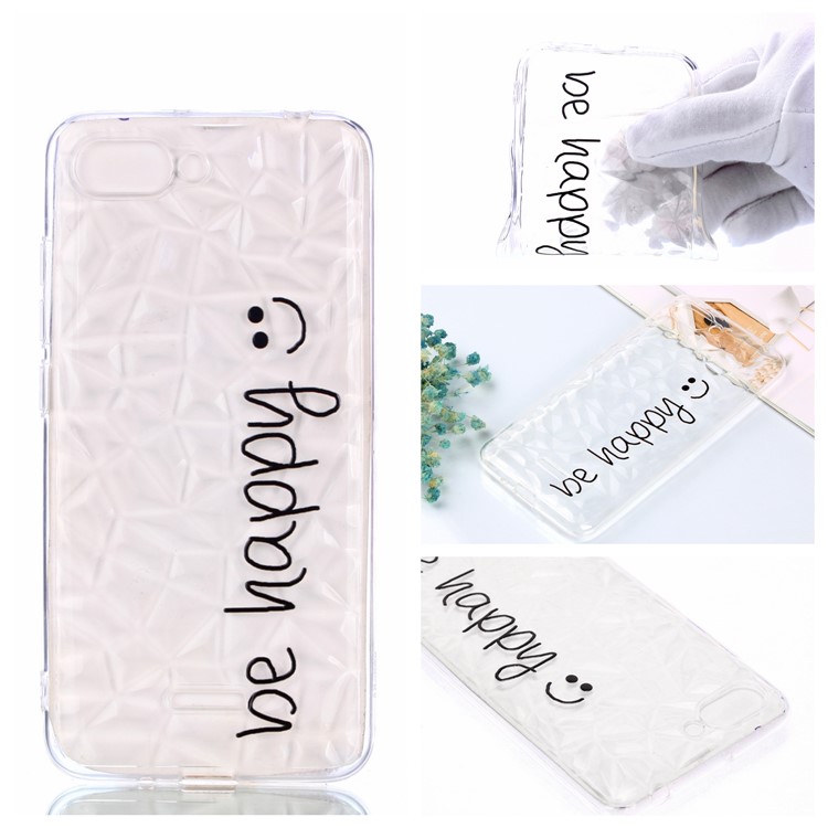 Pattern Printing Embossed 3D Diamond Surface TPU Protective Case for Xiaomi Redmi 6A - Be Happy-1